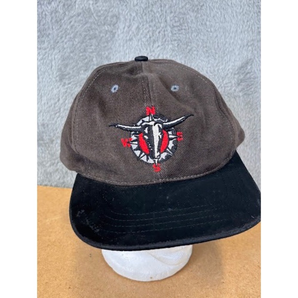 Vintage Steer Skull Compass Snapback Hat Brown Black Two Tone Western Cap